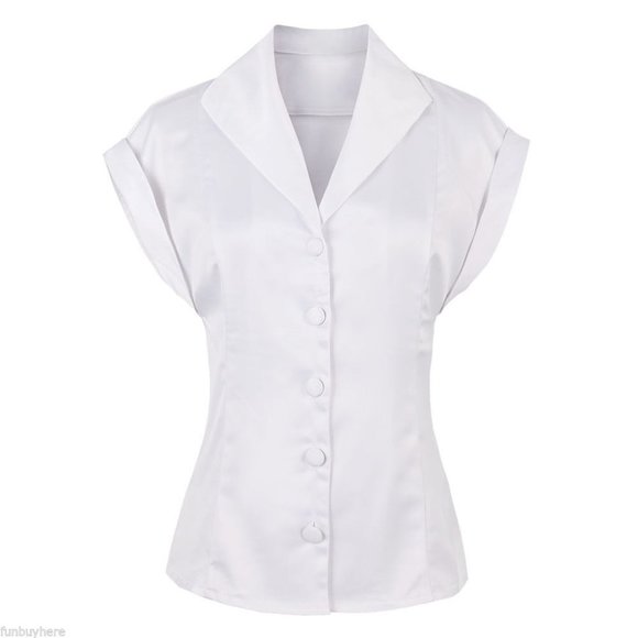 Retro Short Sleeve Button Down Top - Picture 1 of 3